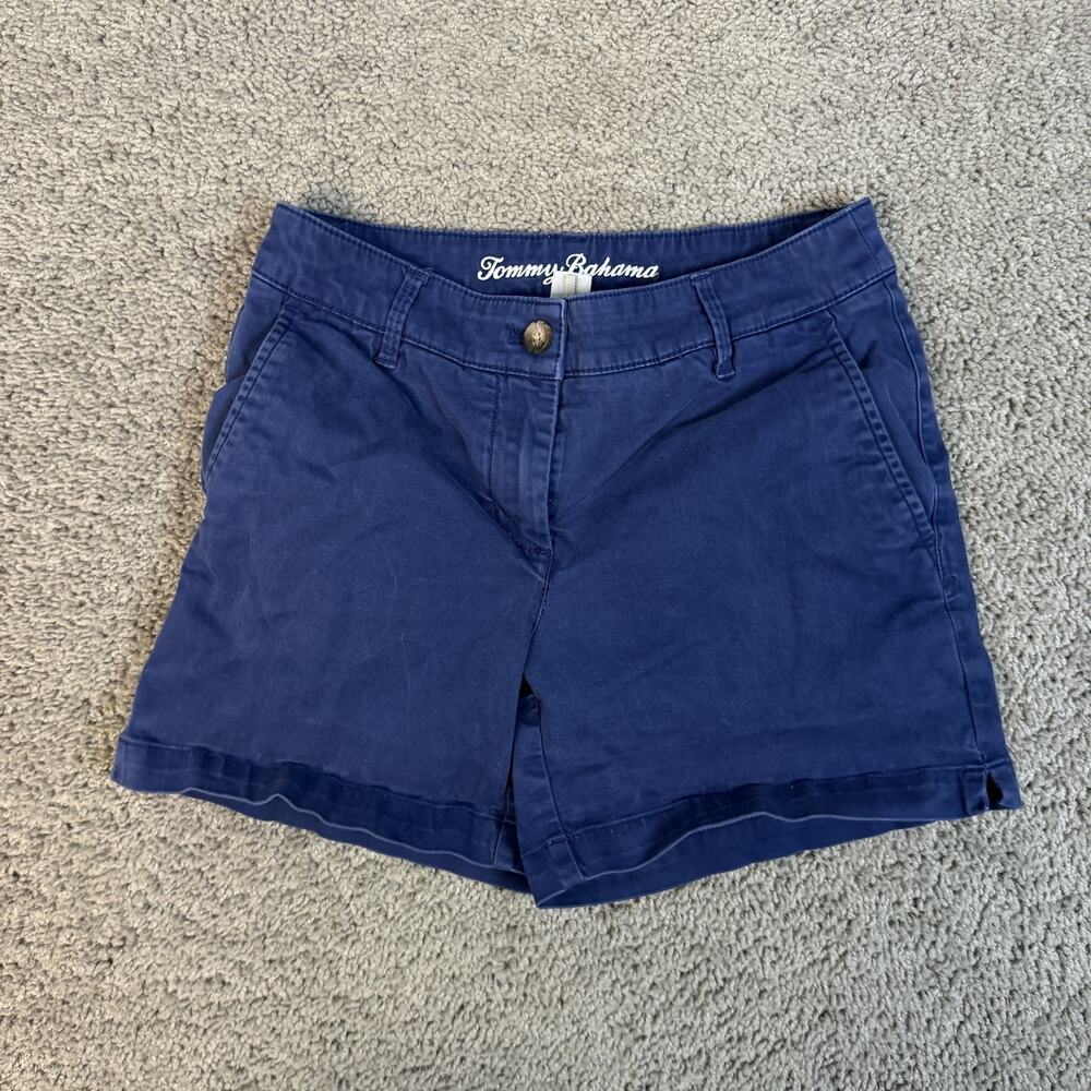 Tommy Bahama Chino Shorts Womens 2 Blue Twill 4 In Inseam Flat Front Pockets